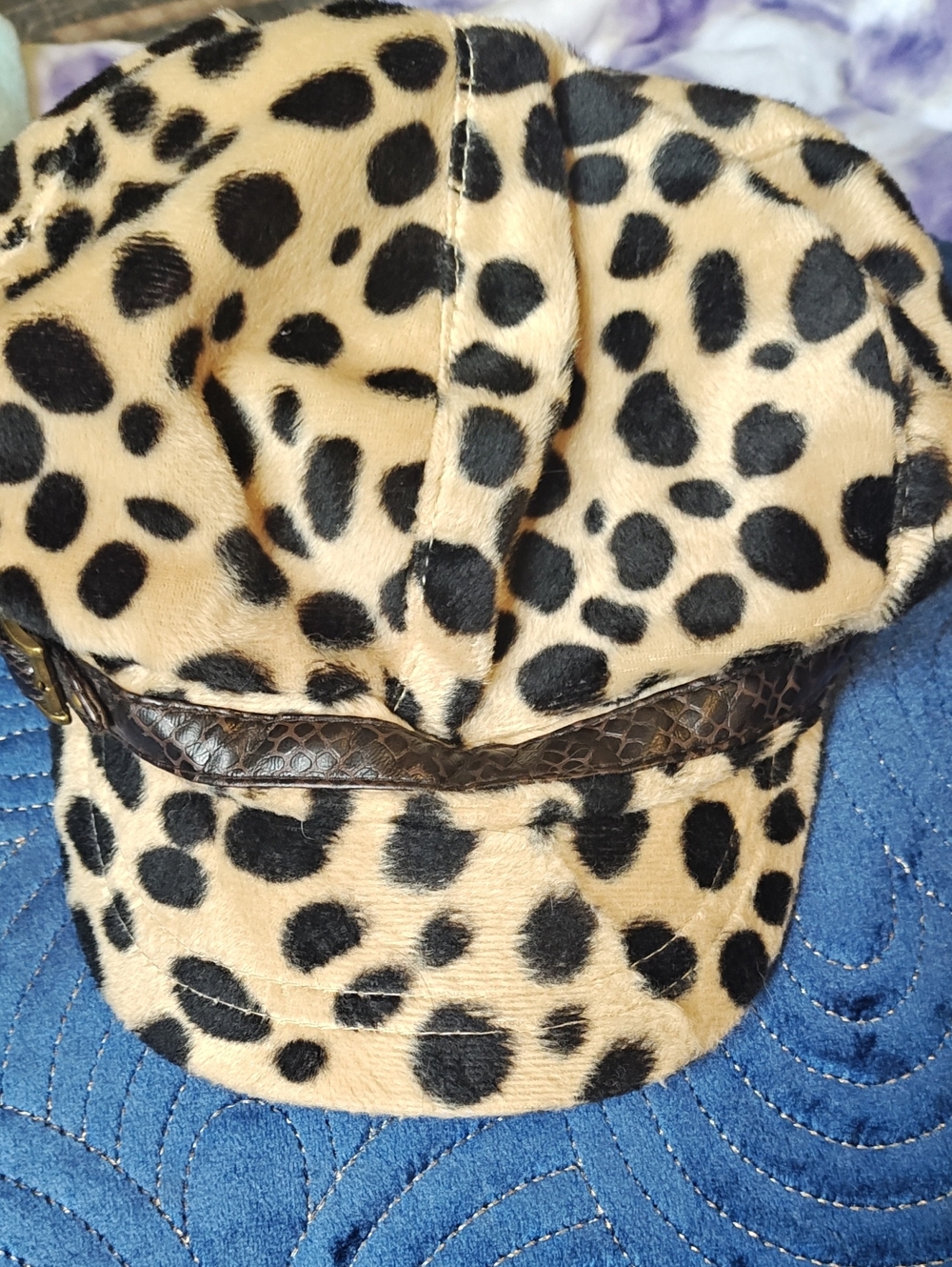 Nine West Leopard-Print Faux Fur Hat with Hot Pink Lining